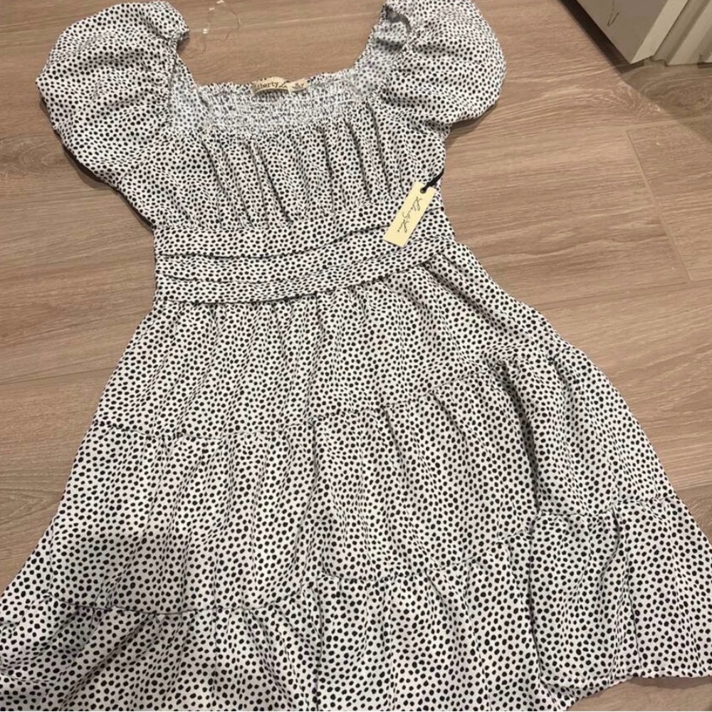 Liberty-Love Waist-Defined Puff-Sleeve Smocked Mini Dress